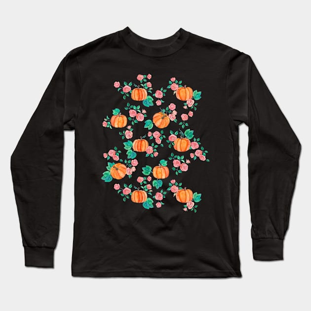 Pumpkins and Roses Long Sleeve T-Shirt by micklyn